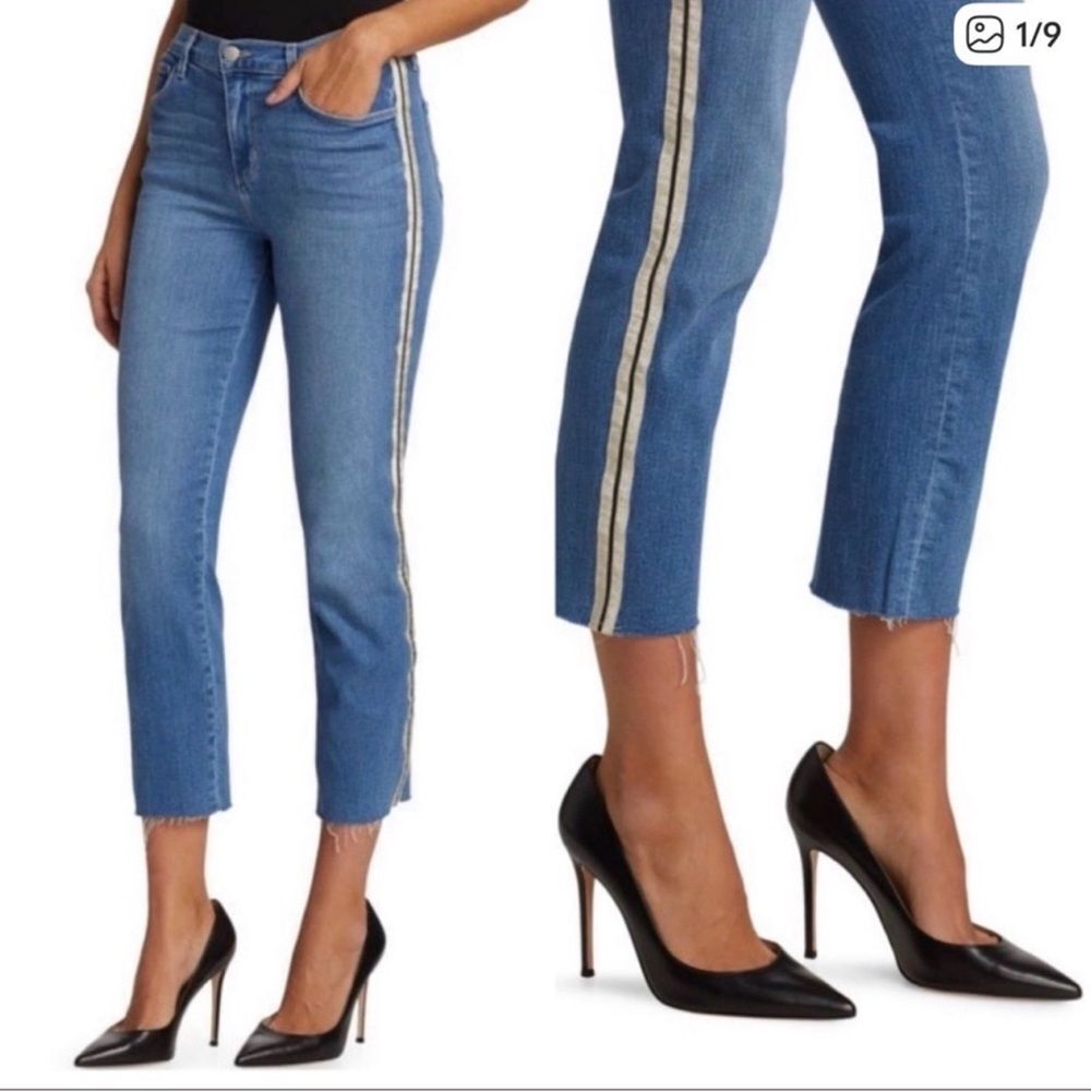 L'agence | Women’s SZ 30 | Sada High Rise Cropped Slim Jeans Blue w/ Side Stripe
